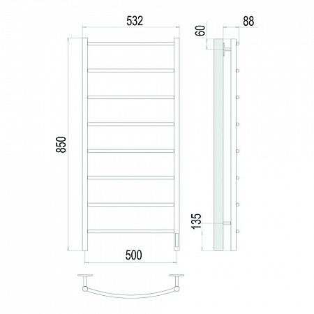 Классик П8 500х850 Электро Полотенцесушитель TERMINUS Сатин Березники - фото 4