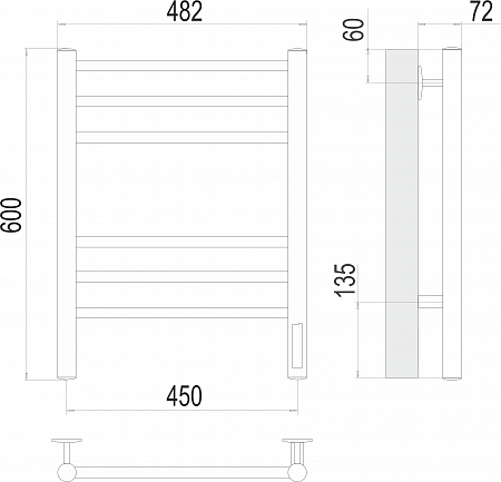 Аврора П6 450х600 электро КС ЧЕРНЫЙ МУАР Полотенцесушитель TERMINUS Березники - фото 3