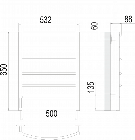 Классик П6 500х650 Электро слева Полотенцесушитель  TERMINUS Березники - фото 3