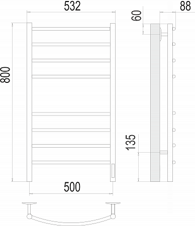 Классик П8 500х800 электро КС ЧЕРНЫЙ МУАР Полотенцесушитель TERMINUS Березники - фото 3 Классик П8 500х800 электро КС ЧЕРНЫЙ МУАР Полотенцесушитель TERMINUS Березники - фото 3