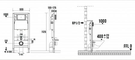 Пневматическая система инсталляции для подвесного унитаза 500х1125 (4 в 1 с клавишей смыва) Terminus Березники - фото 7