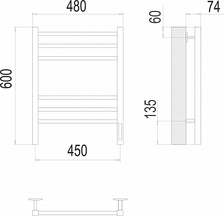 Сицилия П6 450х600 электро КС ЧЕРНЫЙ МУАР Полотенцесушитель TERMINUS Березники - фото 3