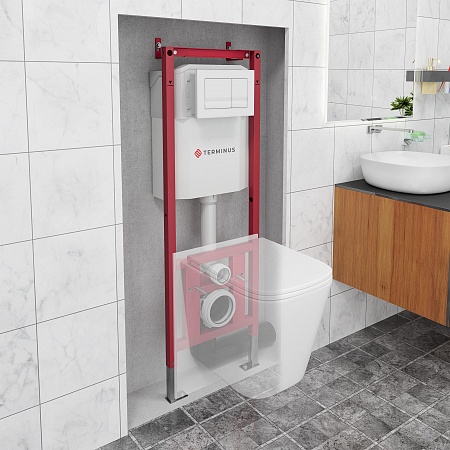 Система инсталляции для подвесного унитаза 400х1160 (4 в 1 с клавишей смыва) Terminus Березники - фото 1