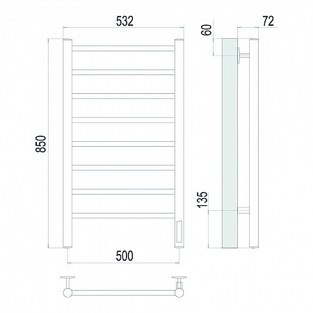 Аврора П8 500х850 Электро Полотенцесушитель TERMINUS Оружейная сталь Березники - фото 4