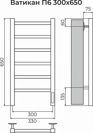 Ватикан П6 300х650 Электро Полотенцесушитель TERMINUS Березники - фото 3