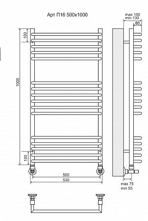 Арт П16 500х1000 Полотенцесушитель  TERMINUS Березники - фото 3